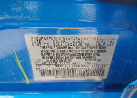 2022 Nissan Sentra Sv Xtronic Cvt z USA, uszkodzony, nr VIN 3N1AB8CVXNY253959